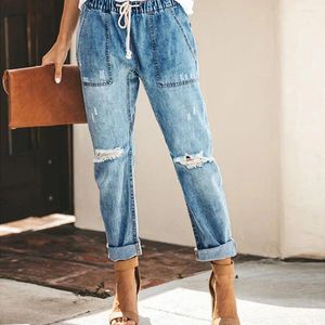 Jeans femminile cohind elastico buca in denim pantaloni da donna casual cargo baggy strappato