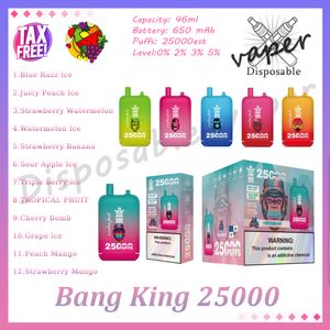 Аутентичный Bang King 25000 Puff Ondesable E Сигаретная сетчатая катушка 46 мл предварительно заполненной Pod 650MAH Актуальная батарея 0% 2% 3% 5% 10 вкуса в запасе 15 тысяч.