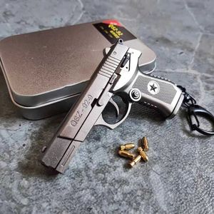 Gun Toys 1 3 Semi Alloy QSZ92 Pistol Model Shell Throwing Detachable Toy Gun Metal Ornament Keychain Pendant Fake Gun for Boys Adult Gift T240428