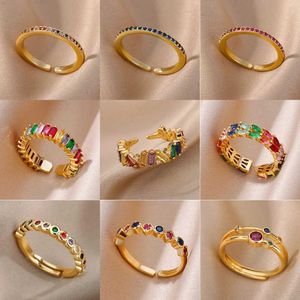 Ringos de banda colorida anel de zircão de mulheres aço inoxidável de aço inoxidável Anel de zircônia cúbica 2023 Trendshetic Wedding Jewelry Gifts Q240427