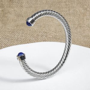 David Style Synthetic Lapis Lazuli Armband Kabel Twisted Wire European und American Herren Damen Schmuck 240424