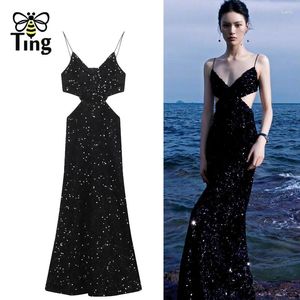 Abiti casual Tingfly Women Designer Fashion glitter Shinny Shinny Sexy Open Worte Night Slim Bodycon Long Celebrity Clubwear