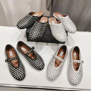 2024 New Designer ballet shoes Women's casual flats Designer Sandals Slippers Round Head rhinestone Boat Shoes Luxury leather riveted Mary J
