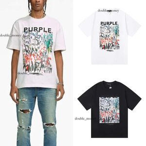 Purple t shirt Brand 2023ss white T-shirts Color Printed Cotton Loose Casual Men's and Women's Short Sleeved black T-shirt 713