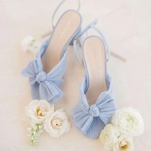 Sandali a cinghia della caviglia per donne nodo a fiocco scarpe da sposa aperta marchio estivo tallone grosso tallone elegante di lusso comodo 240415