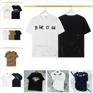 Camisetas de camisetas de camisetas masculinas Logotipo de letpa de ouro digital Spray direto Moda e mulheres com a mesma manga curta de tamanho grande