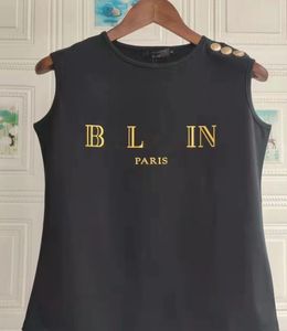 Ünlü kadın tasarımcı tişörtler tank üst mahsul mektubu seksi yelek yaz kolsuz tees kadın giyim üst kısa kollu düğme trim siyah kırmızı şerit örgüler boyutu S-l