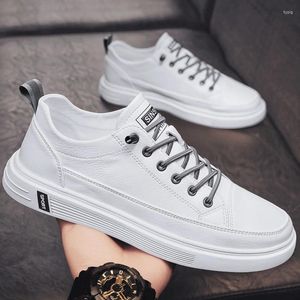 Casual Shoes Men's White Leather Sneakers Round Head Board Lightweight Non-Slip Flats Trainers Zapatillas de Deporte