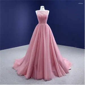 Party Dresses Pink Luxury Evening A-line Scoop Floor Length Tulle Beaded Long Turkey Dubai Saudi Arabia Prom Dress Gown