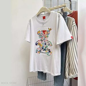 エクストララージサイズM-3XL 150kgレディースTシャツ2024新しい夏のルース刺繍テディベア半袖Tシャツ女性肩服Tシャツトップ376