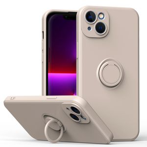 Klasik Sıvı Silikon Telefon Kılıfları İPhone Kılıfları Yüzük Stand Tutucu Yumuşak İnce Kickstand Manyetik Araba İPhone 15 için Tam Koruyucu Kapak Plus 14 13 12 11 Pro Max Apple