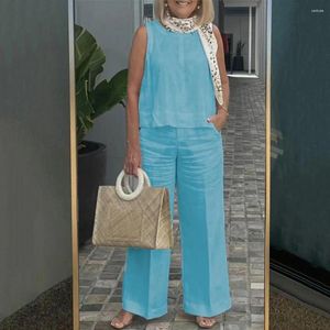 Pantaloni da due pezzi da donna cotone e abito senza maniche di lino per le donne primaverili topi top-gamba set di abiti casual solidi estivi