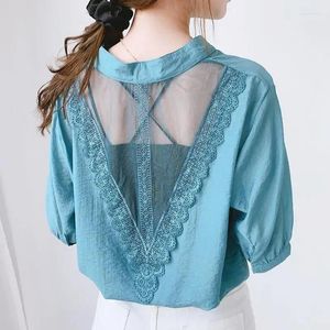 Kvinnors polos 2024 Plus Size Tops Blus Skjorta XXXXL 5XL LACE HOLLOW CASUAL KVINNER SOMMER MODE KLÄNNING KVINNA KVINNA KVINNA KVINNA