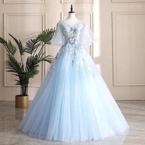 Party Dresses Guxqd Blue Ball Gown Women Evening Tulle applikationer Prom Birthday Gowns Formal Vestido de Noche