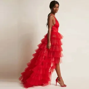 Gonne Fashion Women Women High bassa trasparente Maxi gonna a strati Maxi pavimento in tulle rosso su misura