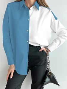 Kvinnors blusar Fashion ColorBlock Casual Shirt Top för kvinnor 2024 Spring Autumn Loose Long Sleeve Office Lady Button Tops Blus
