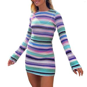 Casual Dresses Women Long Sleeve Dress Striped Backless Fall Party Mini For Beach Cocktail Club Streetwear