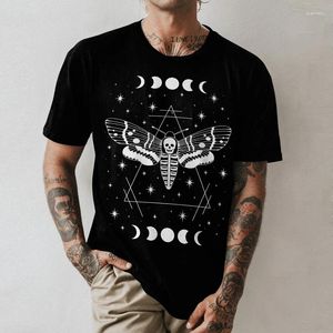 Women's T Shirts Gothic Deathhead Moth Shirt Aesthetic Witch Occult Goth Tshirt Celestial Moon Phases Mystic Tops Tees