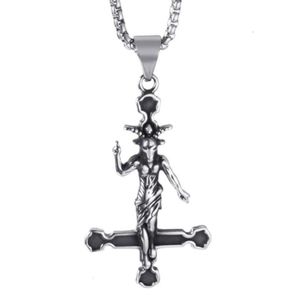 Pendant Necklaces Elfasio Men Stainless Steel Necklace Baphomet Goat Inverted Jewelry Satanic Satan Demon Devil Lucifer Pend16474314530070