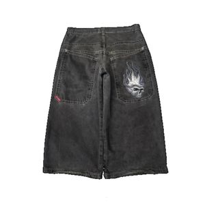 Streetwear Y2K Shorts Harajuku Hip Hop Skeleton Knee Knee Denim Gym Shorts Men gótico masculino Basquete Short 240418