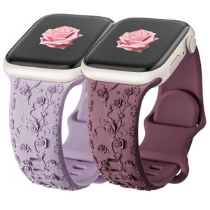 Floral Engraved Strap For Apple Watch Band 40mm 44mm 41mm 49mm 45mm 38mm 42mm Silicone bracelet iwatch series 9 7 se 6 8 ultra 2