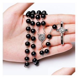 Hänghalsband Mens Katolska radbandhalsband för kvinnor Christian Jesus Jesus Mary Cross Crucifix Galss pärlkedjor lyxiga juvelr dhgt2