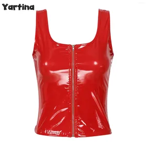 Women's Tanks Womens Zipper Patent Leather Tank Top Latex Moto Biker Punk Crop Tops Wet Look U Neck Sleeveless Vest For Club Pole Dancing