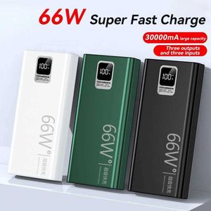 Банки питания сотового телефона 66W 30000 мАч цифровой дисплей PowerBank Super Fast Зарядка Портативная мощная батарея Внешняя батарея, подходящая для iPhone Huawei Xiaomi Samsung J2