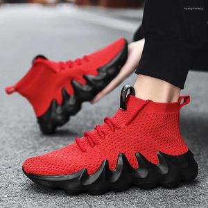 Casual Shoes Men High Top Running Male Red Sock Ankel Sneakers Outdoor Walking Footwear Tennis Flat Sports Trainers White Boots