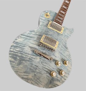 E -Gitarre graue blaue Farbe Körper Top Transparent Gitarre zurück Satin fertig