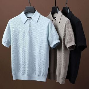Polos Polo Shirts for Men Summer Work Wear Short Sleeve T Shirts Men Clothing Business Thread Breathable Cool Shirt