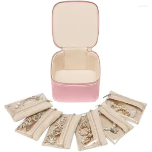 Smyckespåsar Portable fodral med 6 fack Små med dig stilig smycken elegant gåva för kvinnor