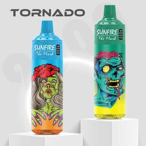 Großhandel zu EU Sunfire Tornado 9000 Puffs Einweg E -Zigaretten Vape 18ml Mesh Spule 600mAh Batterie 0% 2% 3% 5% wiederaufladbare elektronische Cigs No -undicht 9k Puff riesige Dampf