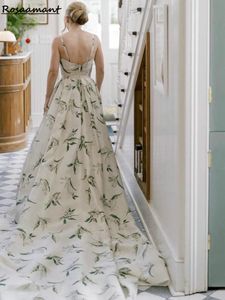 Eleganckie kwiatowe drukarki A-line sukienki ślubne Spaghetti Bez rękawów suknie ślubne szatę de Mariee