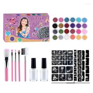 Inchiostri tatuaggi kit glitter kit per bambini modelli di flash kit temporanei con pennelli set di utensili per la carrozzeria per adulti per il regalo 30 colori