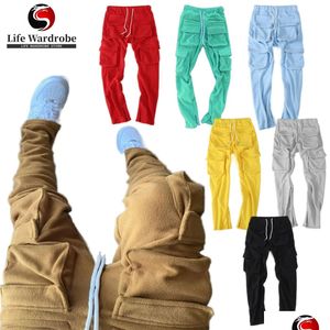 Men'S Pants Mens Stacked Jogger Cargo Sweatpants Thick Fleece Pocket Track Men Clothing Top Selling Products 2023 Clothes Custom 2310 Dhrft