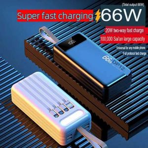 Cell Phone Power Banks 66W ultra fast charging capacity of 100000mAh power pack outdoor built-in cable universal mobile power supply J240428