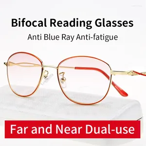 Solglasögon Bifocal Blue Light Blocking Läsglasögon för kvinnor Anti Ray Anti-Fatigue Presbyopia Tonade glasögon förstorande