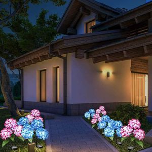 Garden Decorations 3head Hydrangea Rose Flower Solar Led Light Outdoor Garden Lawn Lamps For Garden Vegetable Patch Patio Landshusdekoration