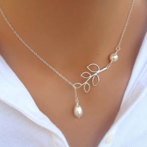 Pendant Necklaces Minimalist Round Stick Necklace For Women Pearl Clavicle Leaves Long Chain Fashion Jewelry Statement Girl Gift Drop Otlnb
