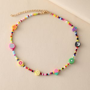 Bohemian Adjustable Clay Beaded Necklace Cute Fruit Seed Bead Choker for Women Taichi Jewelry