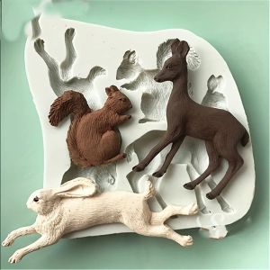 カビ森林動物チョコレート型3Dシリコーンカビ鹿リスウサギキャンディー型フォンダン型、ベーキングツール
