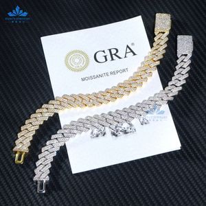 Hip Hop Mens Tam Elmas Buzlu Out 12mm Küba Bağlantı Zinciri Kolye 14K 18K Altın 925 Gümüş Moissanite Küba Bilezik