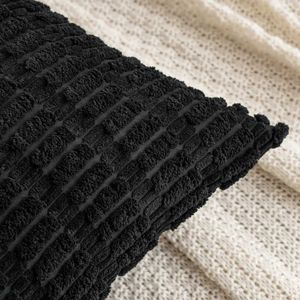 Cushion/Decorative Black Corduroy Throw Cover 18x18 Inch Soft Striped Cushion Cover Square Cushion Case Cotton Cover White case