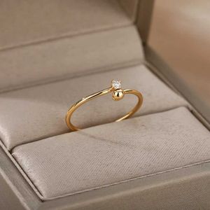 Bandringe Zirkon Womens Open Ring Gold Edelstahl Damen Engagement Ehering Juwely Freundin Geburtstagsgeschenk Q240427