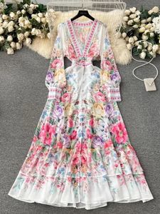 2024 moda linda flor chiffon veja através de babados vestido mulheres sexy vistos de luva longa de manga comprida boho manto vestido 240422