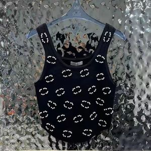 Women T Shirt Designer Women Summer Knit Tee Tops Pearl Inlay Cotton Crop Top T-shirt Clothing High End Sexy Pullovers Vest NDRE