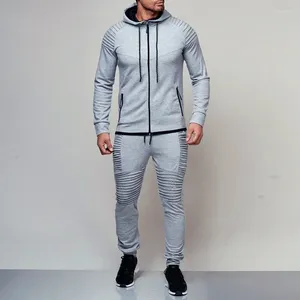 Herrspårar 2 stycken Set Tracksuit Men Brand Autumn Winter Hooded Sweatshirt Drawstring Pants Mane Stripe Patchwork Hoodies Bigweety