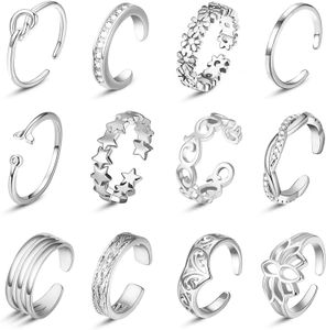 Karnoz 12pcs anéis de toe ajustáveis para mulheres hipoalergênicas anel de cauda aberta Conjunto de jóias de jóias de jóias de jóias de jóias 240426