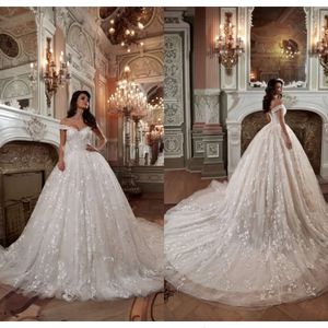 Designer Shoulder The Off Dresses Ball Gown Appliqued Lace Wedding Dress Chapel Train Bridal Gowns S